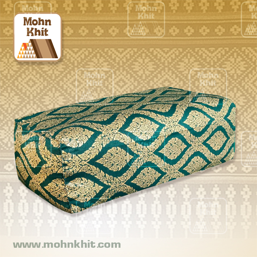 หมอนหนุนผ้าพิมพ์ทอง เขียวมรกต ของรับไหว้ ,The original Khit Rectangle health Pillow Thai Bolster Lumber 33x15x13 cm