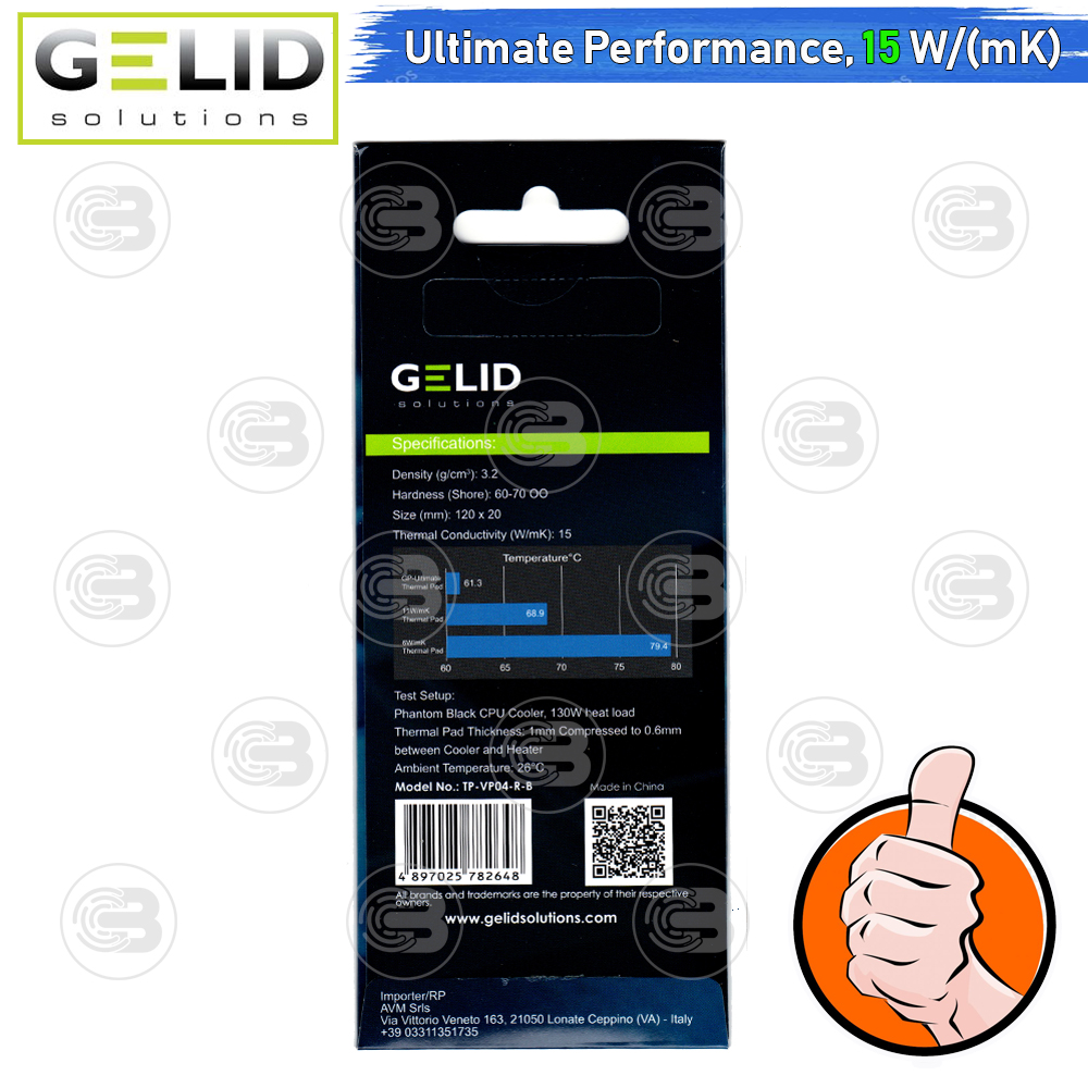 [CoolBlasterThai] GELID GP-ULTIMATE Thermal Pad (2 PCS) 120x20x1.0 mm./15.0 W/mK (TP-VP04-R-B)