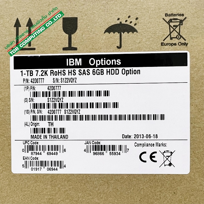 IBM 42D0777 42D0778 [TorCompTH Thailand ขาย จำหน่าย ราคา] IBM 42D0777 42D0778 - IBM 1TB 7.2K 6G SAS 3.5IN HDD for System x