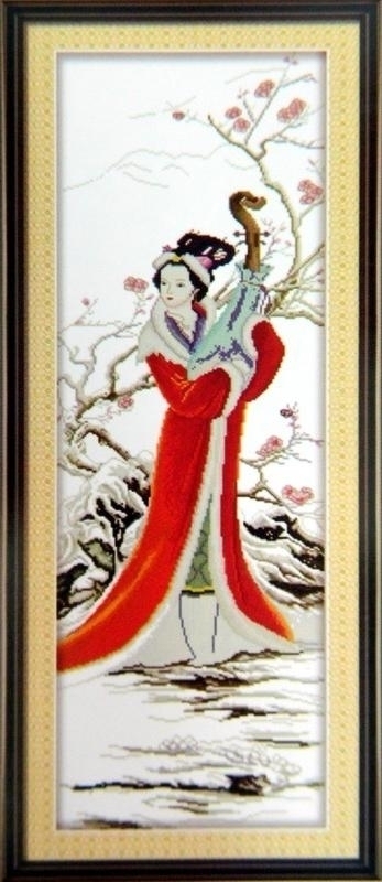 ชุดปักครอสติช ลายหวางเจาจวิน 1 ใน 4 สาวงามแห่งเมืองจีน ขนาด 36*101 ซม ผ้าครอสติช 11CTพิมพ์ลายปักบนผ้า ไหมคอตตอน 48 สี ผังลาย เข็ม