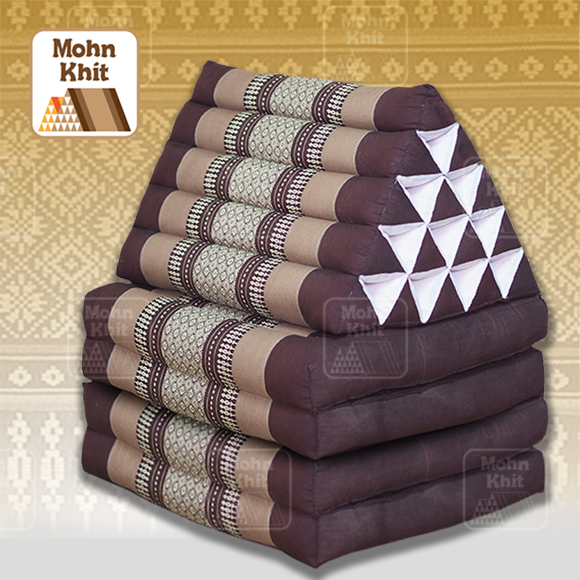 หมอนสามเหลี่ยม 15 ช่องติดเบาะ 4 พับ 57x225x36 cm Triangle Khit kapok100%Traditional Floor Cushions 15 holes with 4 part of mattress.