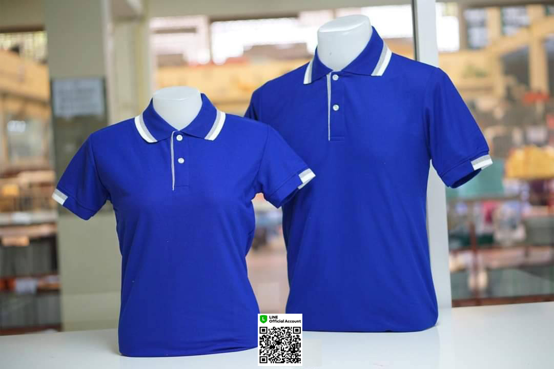 PLEN POLO เสื้อโปโล เสื้อคอปก ยูนิฟอร์ม น้ำเงินขลิบเทาขาว