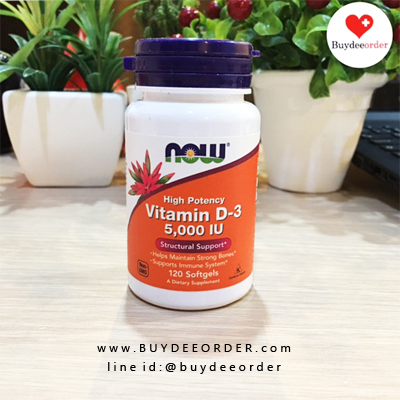 Now Foods Highest Potency Vitamin D3 5000 IU 120 Softgels เสริมภูมิต้านทาน, ช่วยให้กระดูกและฟันแข็งแรง