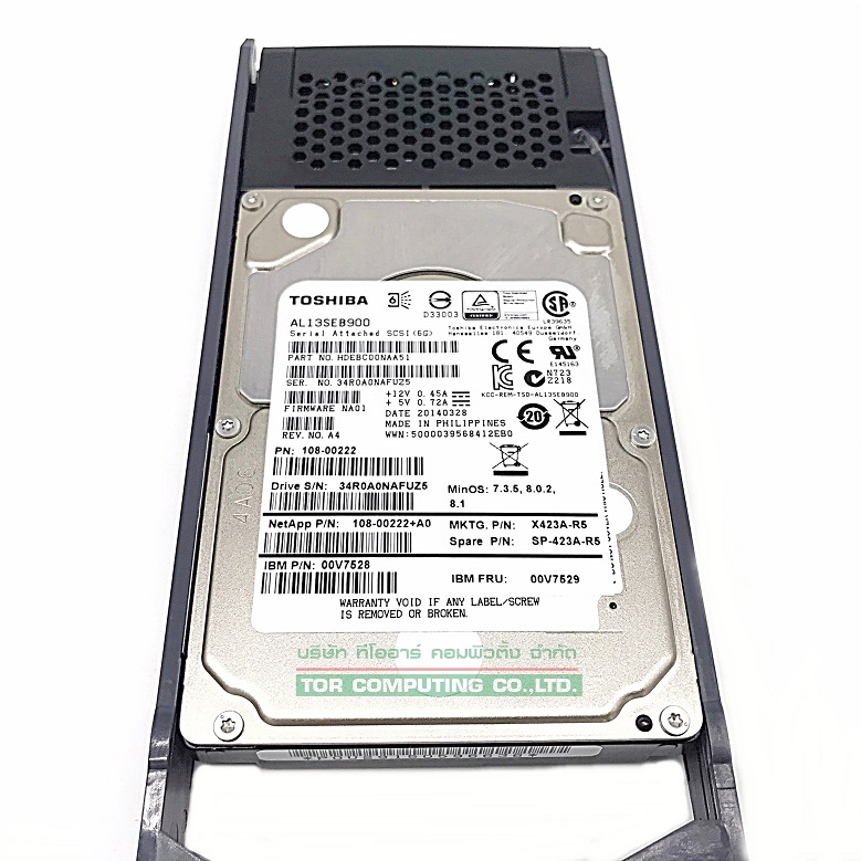 REF, NetApp X423A-R5 / 00V7528 / 00V7529 / 108-00222+A0 [TorCompTH Thailand - ขาย จำหน่าย ราคา] NetApp 900GB 10K 6Gb SAS 2.5in HDD for NetApp DS2246