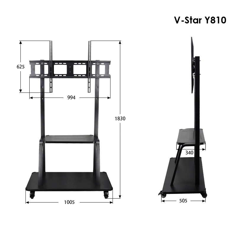 V-Star Y810(Heavy) ขาตั้งทีวีล้อเลื่อน 60 - 120 นิ้ว ไม่ก้ม-เงย / พร้อมชั้นวางดีวีดี / สีดำ, Max VESA 900x600 mm., Weight Capacity 120 Kg.(ส่งฟรีทั่วไทย)