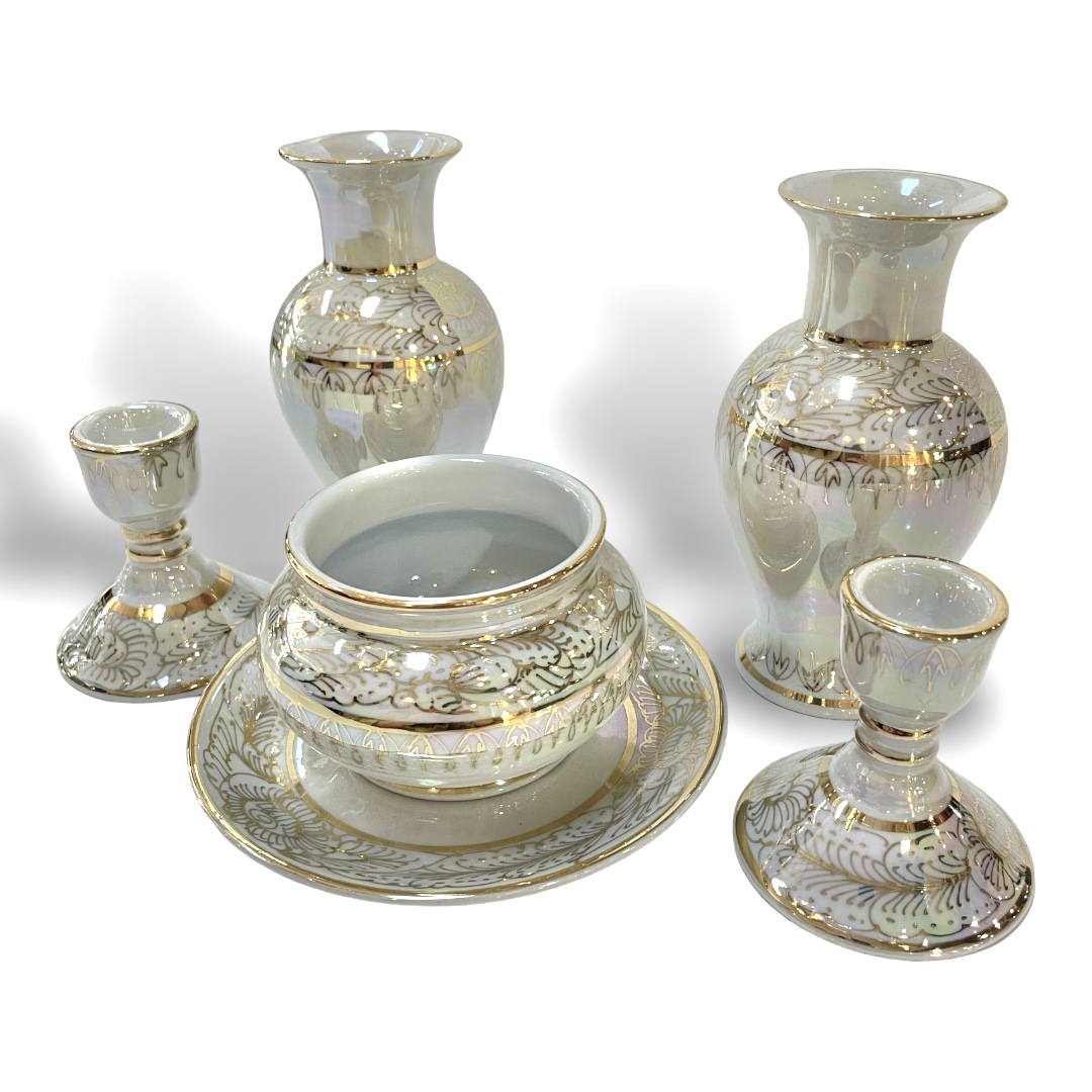 ชุดเบญจรงค์ สีขาวมุก ขนาด 6 นิ้ว