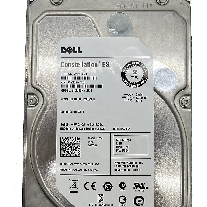 Dell 067TMT 67TMT [TorCompTH Thailand - ขาย จำหน่าย ราคา] Dell 2TB 7.2K 6G SAS 3.5IN HDD