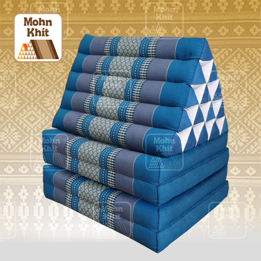 หมอนสามเหลี่ยม 15 ช่องติดเบาะ 4 พับ 57x225x36 cm Triangle Khit kapok100%Traditional Floor Cushions 15 holes with 4 part of mattress.