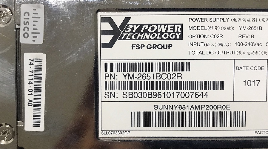 Cisco 74-7114-01, YM-2651B / YM-2651BC02R / R2X0-PSU2-650W-SB [TorCompTH Thailand - ขาย จำหน่าย ราคา] Cisco 650W Power Supply for Cisco UCS C200 M1, C200 M2, C210 M1