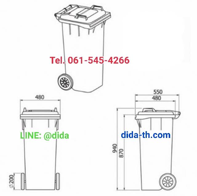 ถังขยะ กทม. ถังขยะพลาสติกใส พร้อมล้อเข็น 120 ลิตร ฝาเรียบ (ฝาสี)