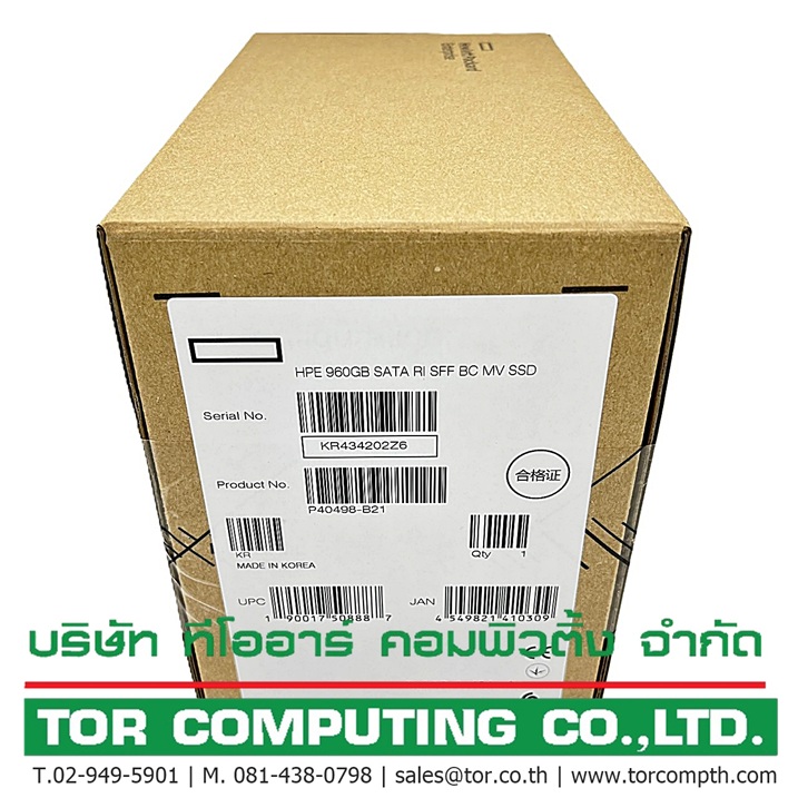 NEW HP P40498-B21 [TorCompTH Thailand ขายจำหน่าย ราคา] HP 960GB 6G 2.5in SATA RI SFF BC MV SSD PM863 with Tray for DL380 G10
