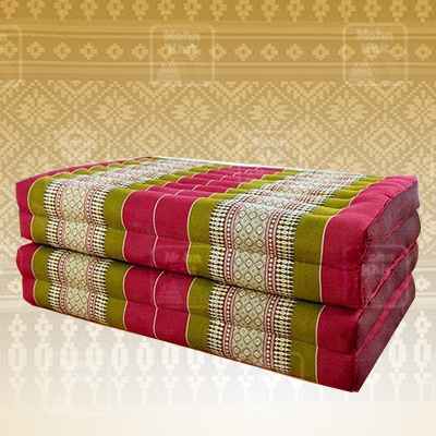 ที่นอนขิด 4 พับใหญ่สีเขียวแดง 80x180x7Cm , Thai Folding mattresses Our traditional Thai Mattress is hand stuffed with natural kapok.