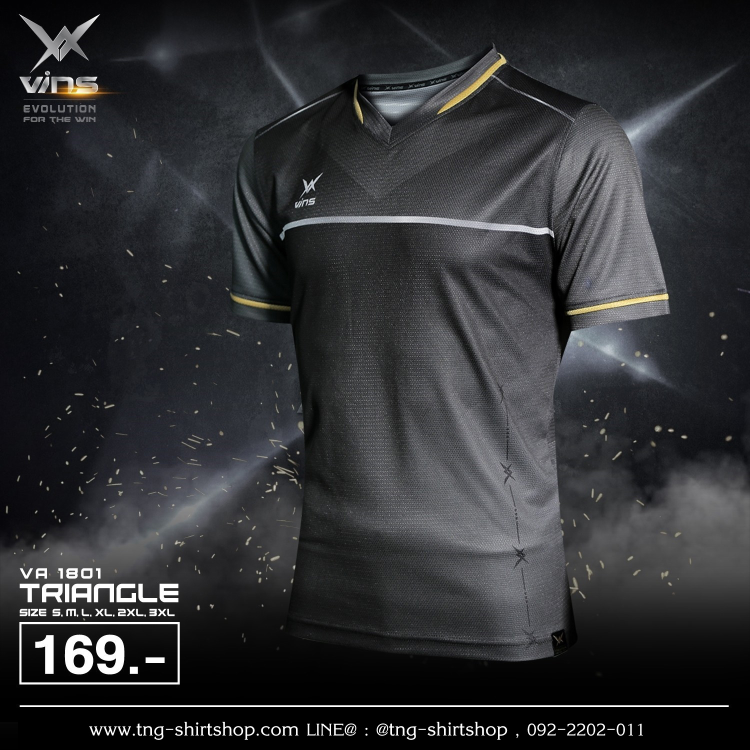 VA1801-BB เสื้อกีฬา VINS SPORT สีดำ