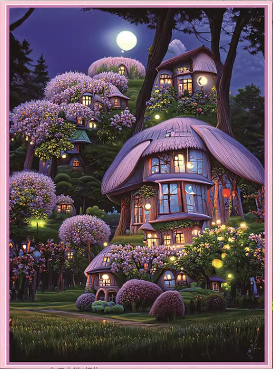 ชุดปักครอสติช ลายบ้านสวยในสวนดอกไม้ (งานปักเต็มลาย ไม่มีเดินเส้น ปักครั้งละ 3 เส้นเล็ก) ขนาด 51*70 ซม.ผ้าครอสติช 11CTพิมพ์ลายปักบนผ้า ไหมคอตตอน 24 สี ผังลาย เข็ม