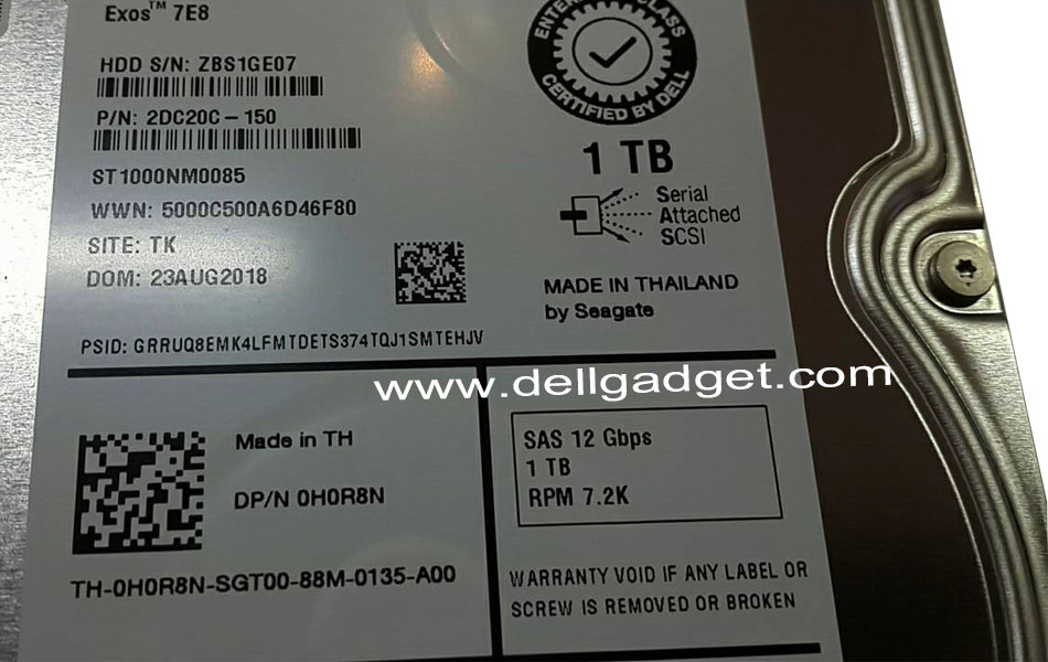 HDD Server Dell 1 TB 7.2K 3.5" SAS 12Gb แท้ ฮาร์ดดิส Dell R730 T630 R730XD R430 R530 T430 R230 T330 R220 ราคา พิเศษ