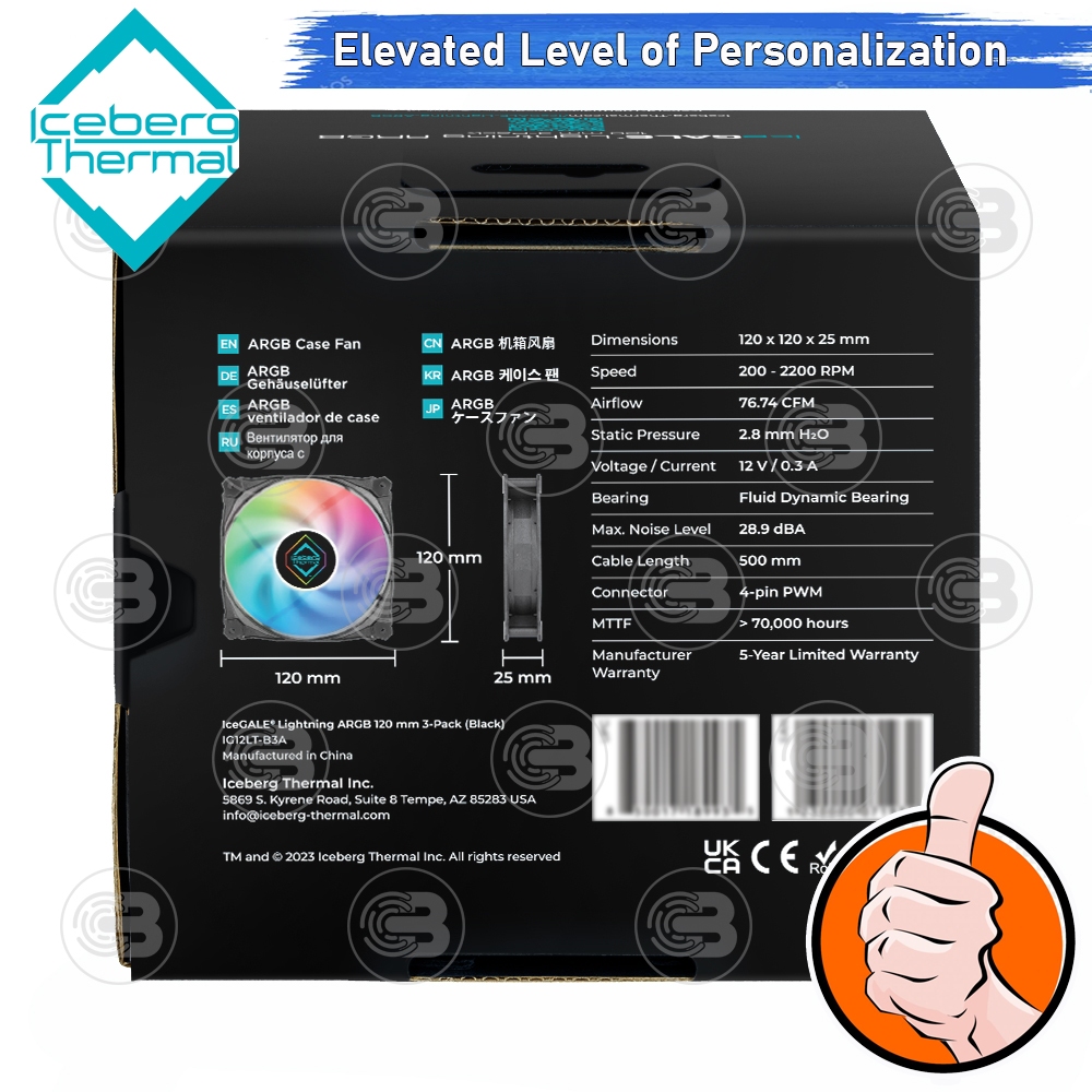 [CoolBlasterThai] Iceberg Thermal IceGALE Lightning ARGB Black 120 Fan Case (size 120 mm.) X3 Value Pack ประกัน 5 ปี