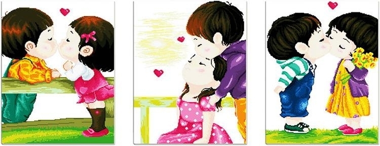 ชุดปักครอสติช ลายเซต 3 ชิ้น triple kiss ขนาด 140*58 ซม.ผ้าครอสติช 11CTพิมพ์ลายปักบนผ้า ไหมคอตตอน 57 สี ผังลาย เข็ม