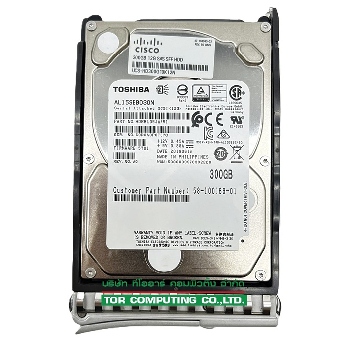 Cisco HD300G10K12N [TorCompTH Thailand ขายจำหน่าย ราคา] Cisco 300GB 10K 12G SAS SFF HDD with Tray for UCS C240 M5