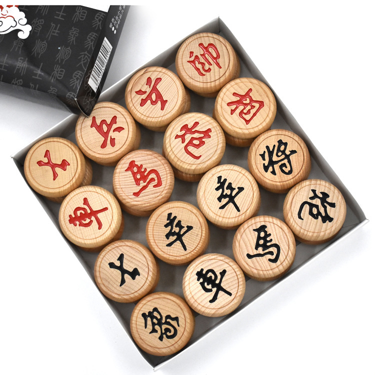 ชุดหมากรุกจีน(กระดานหนัง+ตัวไม้บีช)