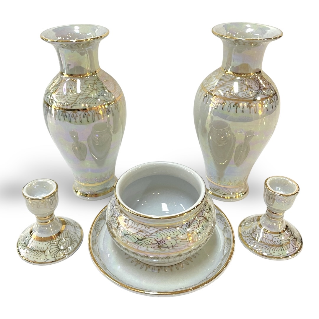 ชุดเบญจรงค์ สีขาวมุก ขนาด 8 นิ้ว