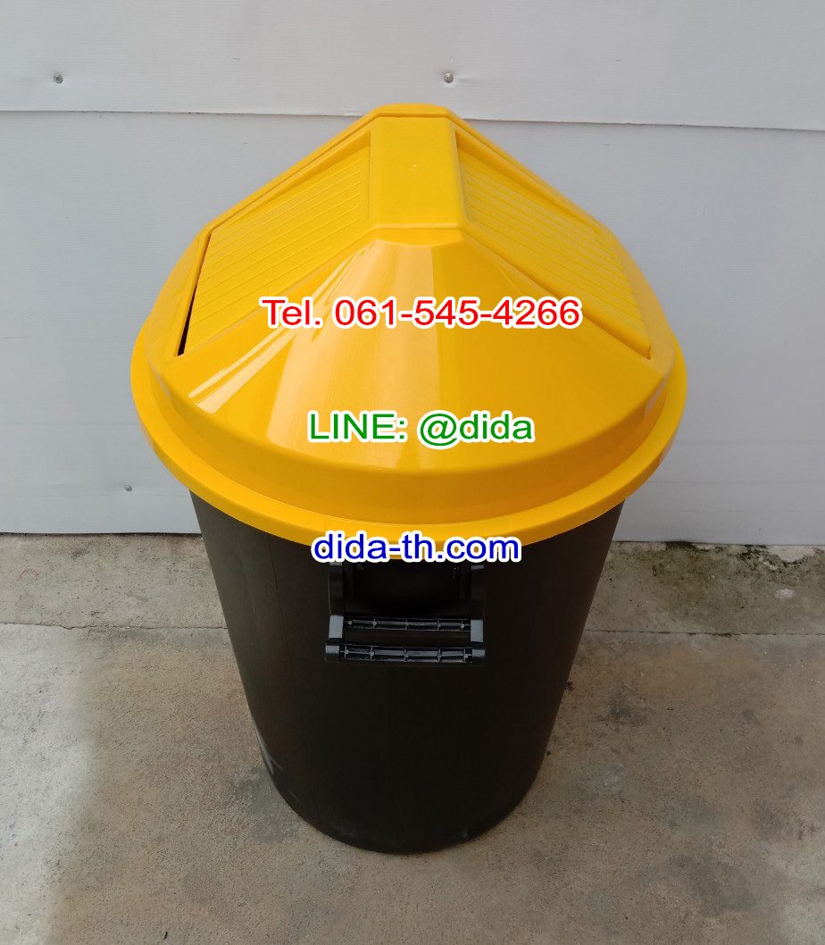 ถังขยะ กทม. ทรงกลม ถังขยะพลาสติกสีดำ ฝาแกว่ง ฝาสี 112 ลิตร
