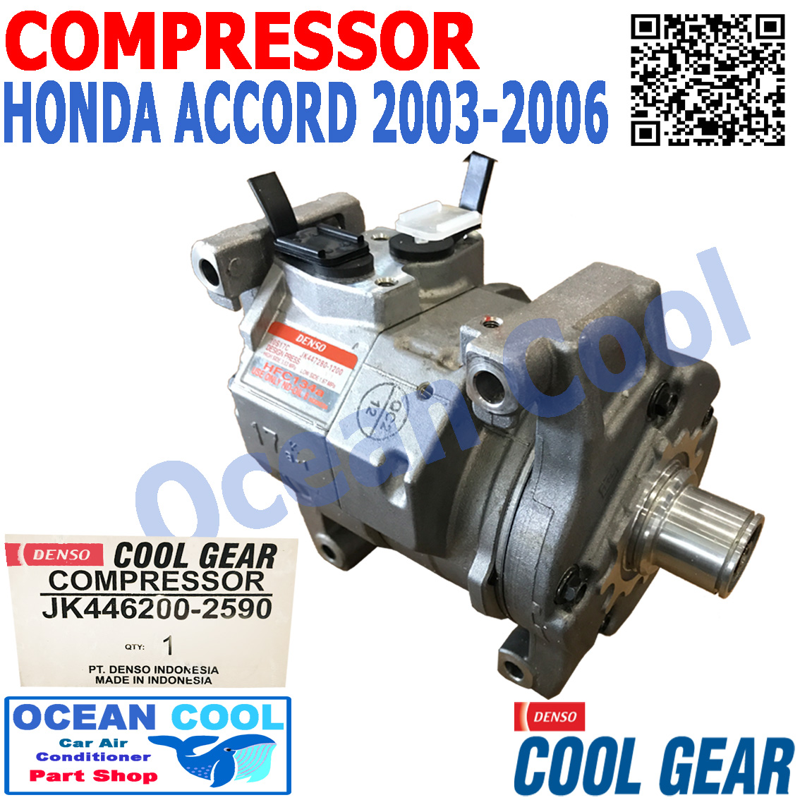 คอมเพรสเซอร์ แอคคอร์ด 2003 - 2006 COM0053 10S17C COOL GEAR รหัส JK446200-25904W compressor HONDA ACCORD คอมแอร์รถยนต์ คอมแอร์ คอมเพลสเซอร์ ฮอนด้า แอคคอด พ.ศ. 2546 ถึง 2549 อะไหล่ แอร์ รถยนต์