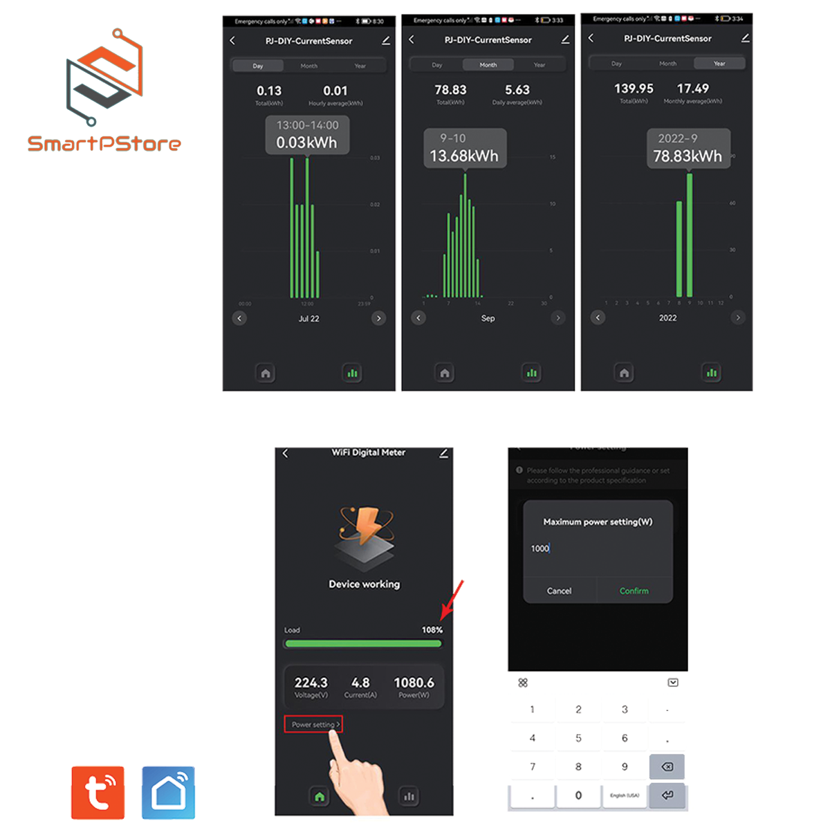 Tuya Smart Life WIFI Digital Meter 80A 100-240V AC วัดค่าไฟ Energy Meter kWh วัดพลังงานไฟฟ้า Smart Home