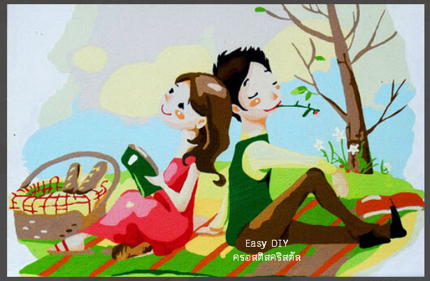 งานฝีมือ diy ครอสติสคริสตัลรูปการ์ตูนคู่รักสวีทหวาน