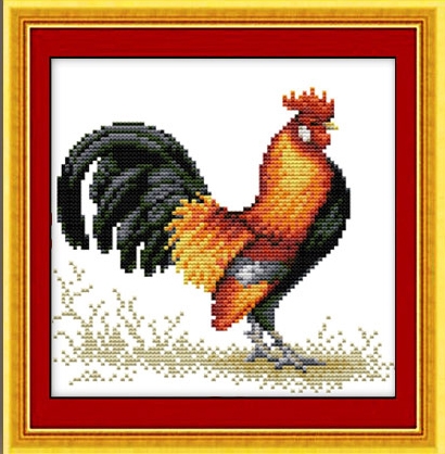 ชุดปักครอสติช ลายไก่มงคล (ไม่มีเดินเส้น) ขนาด 26*26 ซม.ผ้าครอสติช 11CTพิมพ์ลายปักบนผ้า ไหมคอตตอน 19 สี ผังลาย เข็ม