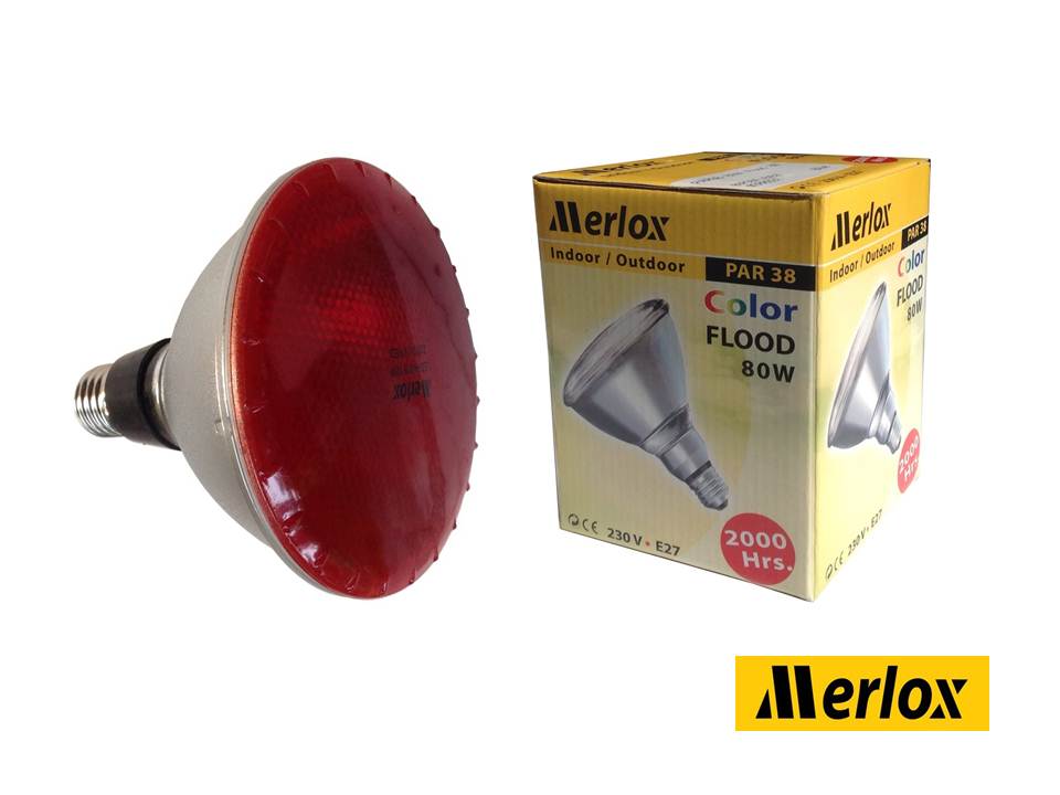 หลอดไฟ PAR38 230V 80W RED Flood 38° E27 MERLOX