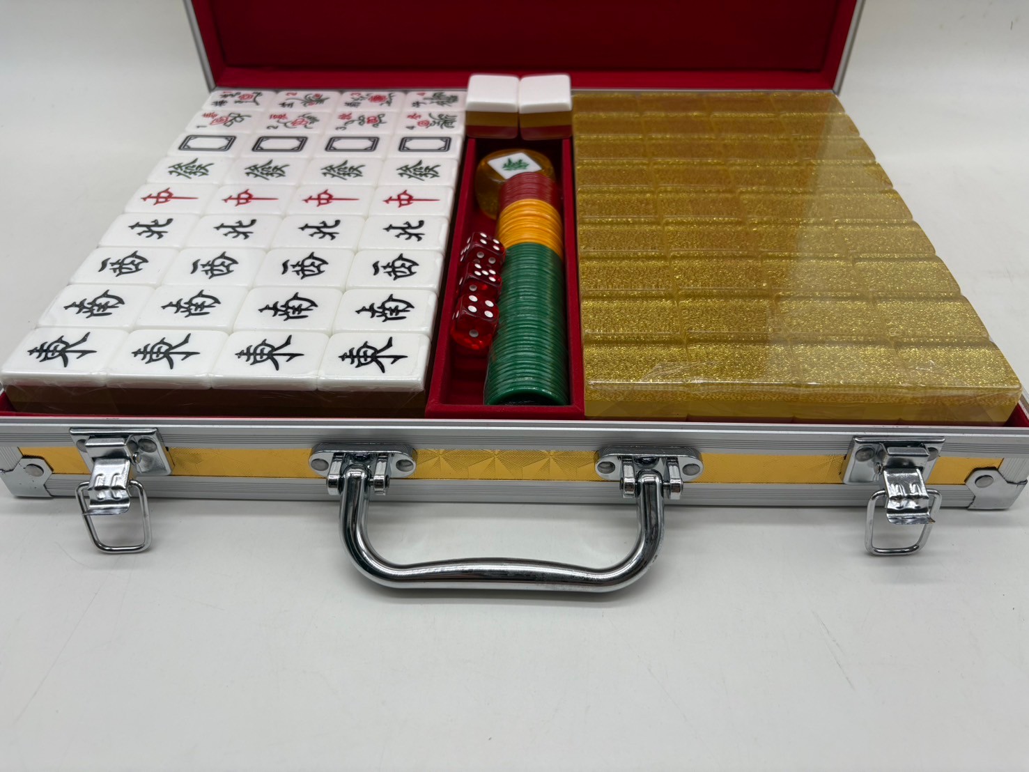 ไพ่นกกระจอกชุดพรีเมี่ยม High Quality Mahjong with Aluminum Box #37 สีทอง