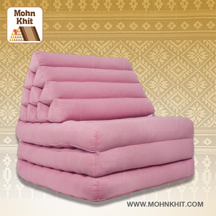 หมอนสามเหลี่ยมชมพูพาสเทล 10 ช่องติดเบาะ 3พับ 53x200x30cm// Tri-angle kapok100%Traditional Floor Cushions 10 holes with 3 part of mattress.