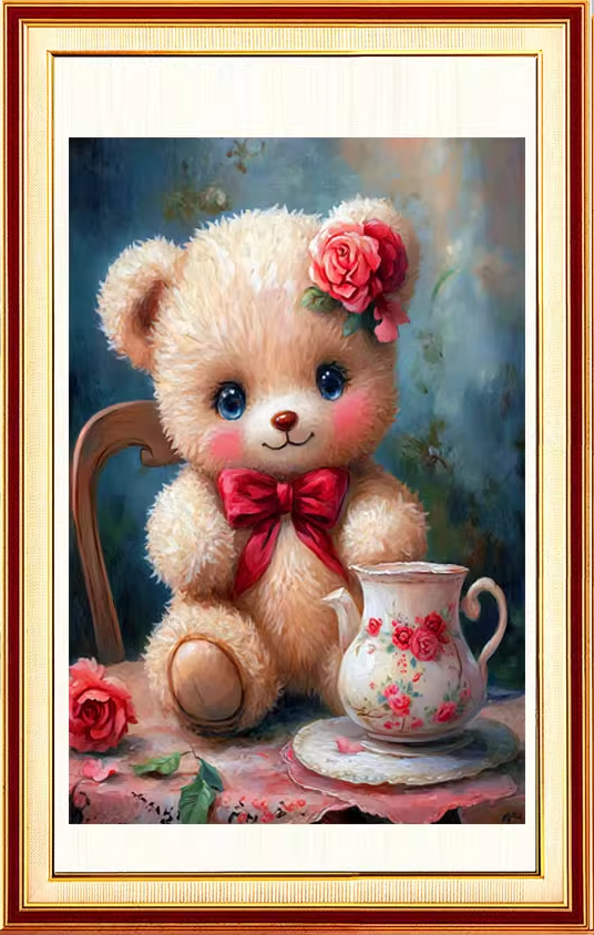 ชุดปักครอสติช ลายน้องหมี tea time (ปักเต็มผืนผ้า ไม่มีเดินเส้น ผ้า11CTพิมพ์ลาย ปัก 3 เส้นเล็ก ) ขนาด 50*70 ซม.ผ้าครอสติช 11CTพิมพ์ลายปักเต็มลายผ้า+ไหมคอตตอน 34 สี+ผังลาย+เข็ม