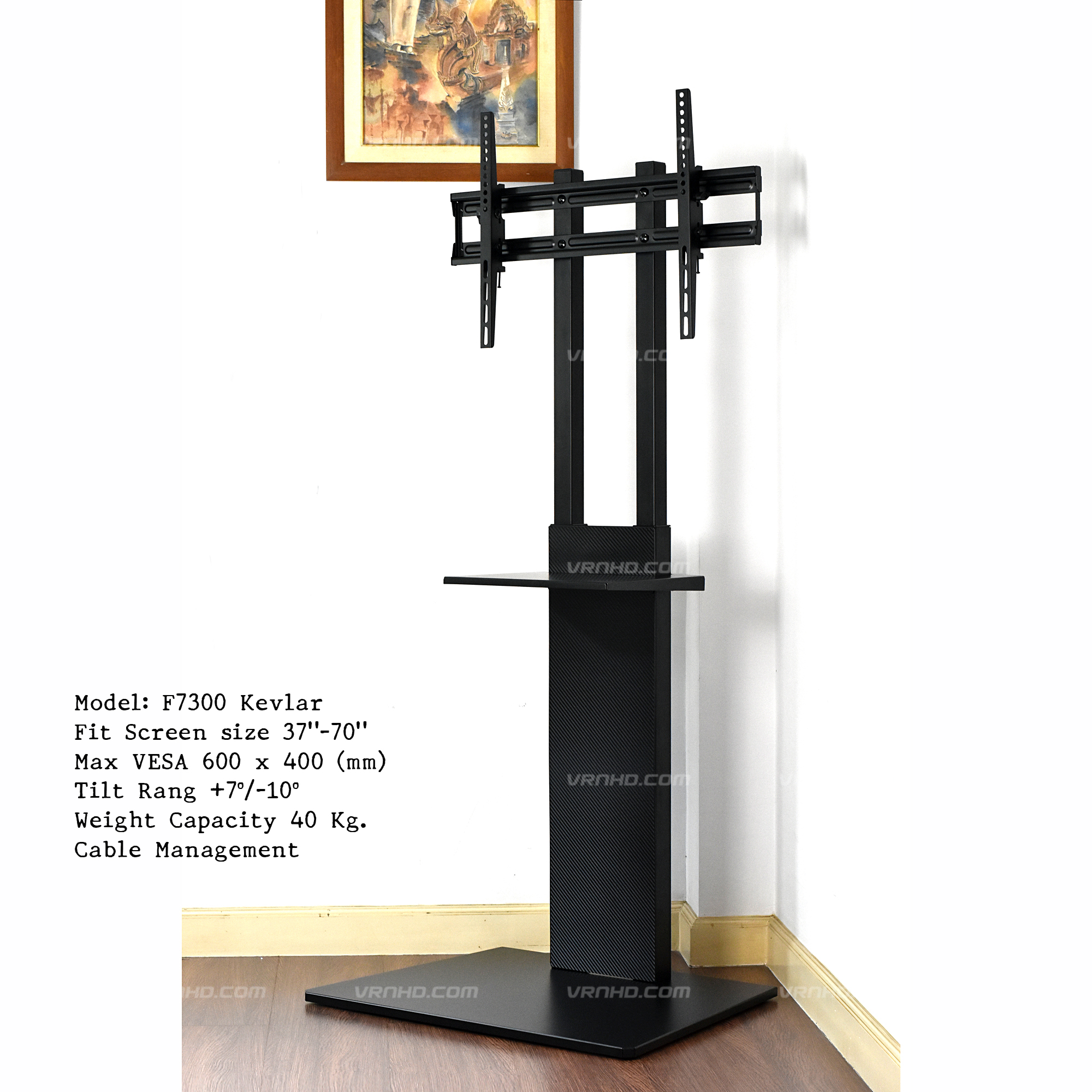 F7300-Wrap Kevlar ขาตั้งทีวี 37"-70" Pure Flat Design TV Stand, Max VESA 600x400mm., weight capacity 40 kg with Equipment shelf = ไม่มีล้อ =