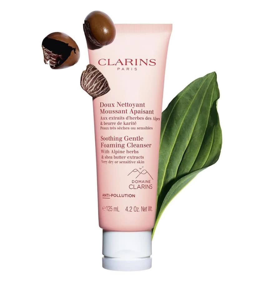 Clarins soothing gentle foaming cleanser 125ml. โฟมสูตรสำหรับผู้ที่มีผิวแห้งถึงผิวแพ้ง่าย (1หลอด)