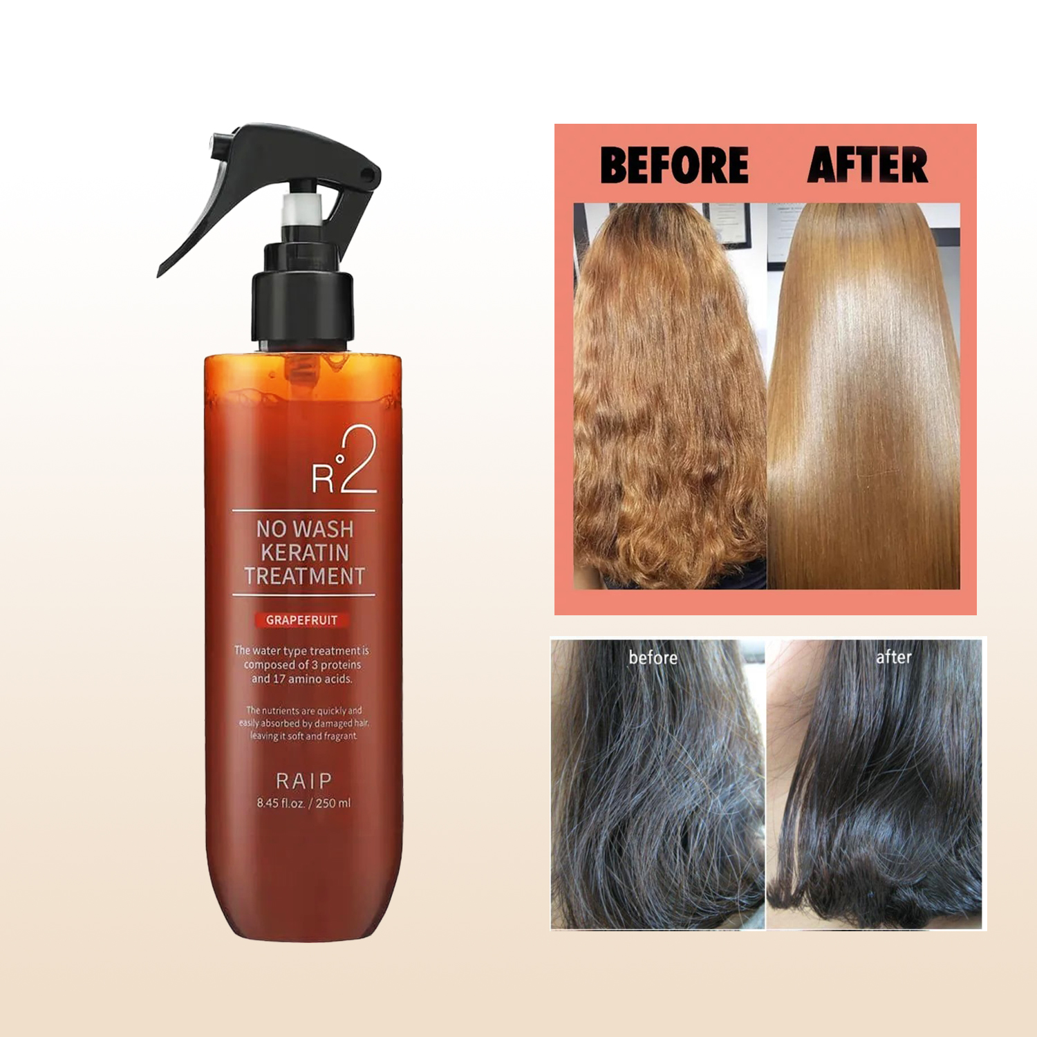 Raip R2 No Wash Keratin Treatment 250ml. ทรีทเม้นท์ผมเคราติน ไม่ต้องล้างออก (1ขวด)
