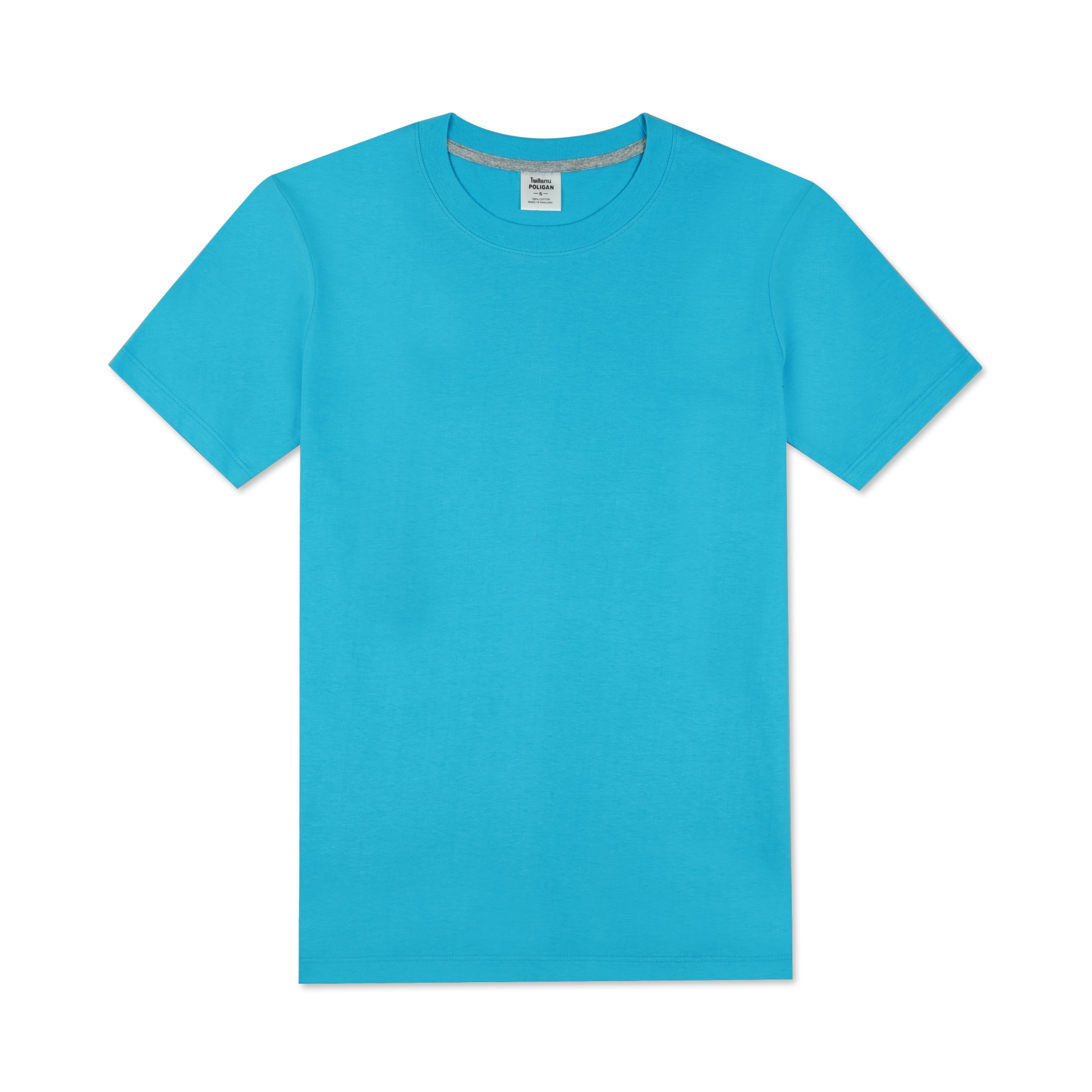 T-Shirt เสื้อยืด คอกลม-คอวี แต่งกุ๊นคอ COTTON100% สีฟ้า