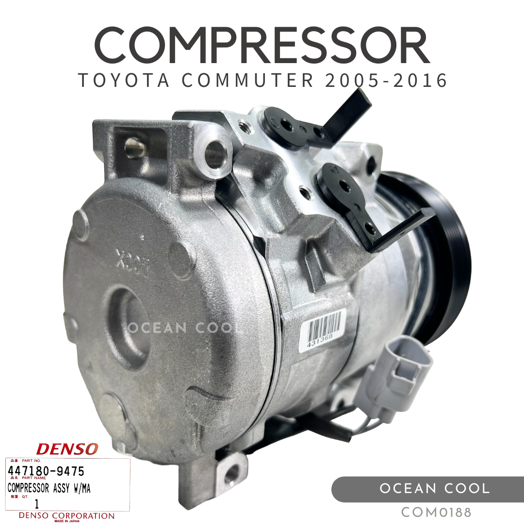 คอมเพรสเซอร์ โตโยต้า ไฮเอท คอมมิวเตอร์ 2005 - 2016 10S17C เดนโซ่ แท้ COM0188 DENSO 447180 - 9475 COMPRESSOR TOYOTA HI-ACE COMMUTER ’05-’16 คอมแอร์