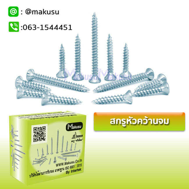 สกรูหัวคว้านจม สกรูแฟล็กซี่บอร์ด สกรูสมาร์ทบอร์ด ปลายแหลม ใช้สำหรับยึดแผ่นเรียบรุ่นใหม่ มี 4 ขนาด