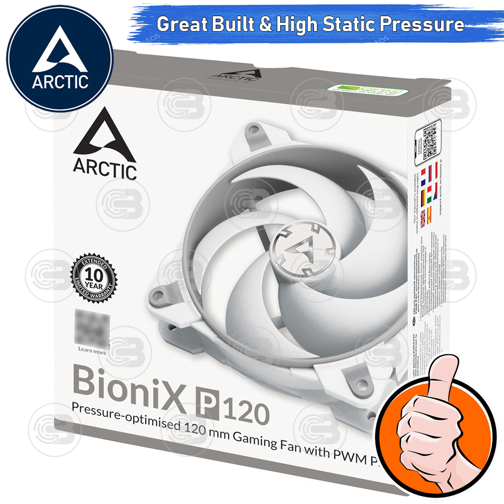 [CoolBlasterThai] ARCTIC BioniX P120 Grey-White Pressure-optimised with PWM PST(size 120 mm.) PC Fan Case ประกัน 10 ปี