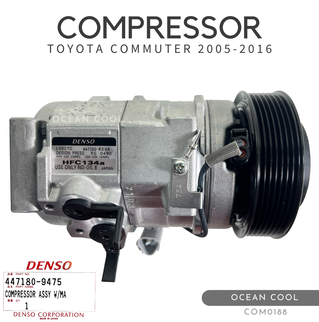 คอมเพรสเซอร์ โตโยต้า ไฮเอท คอมมิวเตอร์ 2005 - 2016 10S17C เดนโซ่ แท้ COM0188 DENSO 447180 - 9475 COMPRESSOR TOYOTA HI-ACE COMMUTER ’05-’16 คอมแอร์