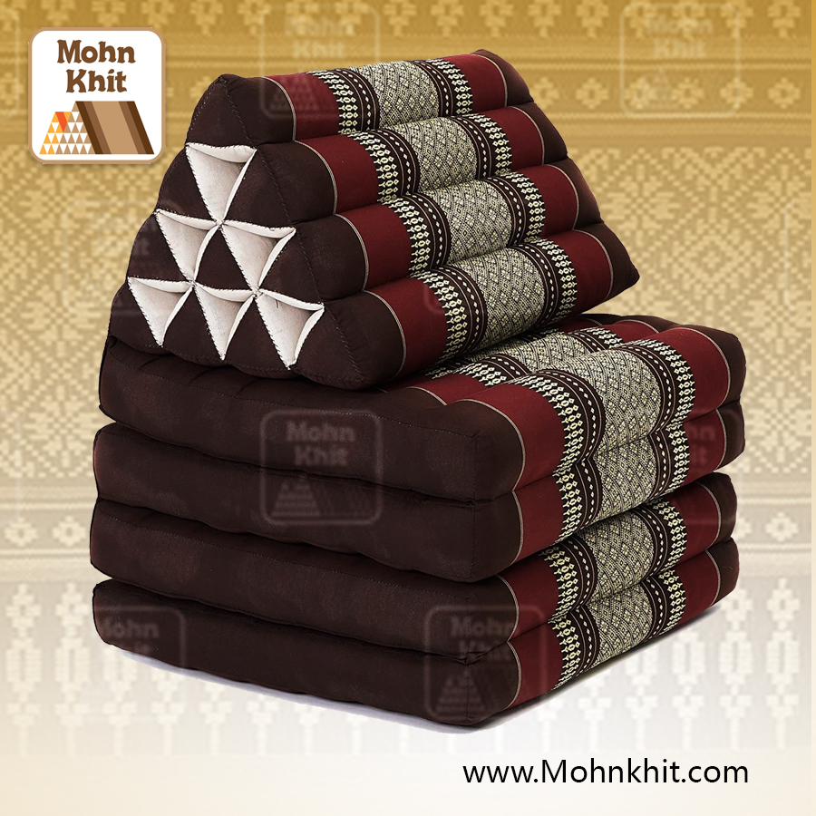 หมอนสามเหลี่ยม 10 ช่องติดเบาะ 4 พับ 53x180x30cm// Tri-angle kapok Traditional Floor Cushions 10 holes with 4 part of mattress.