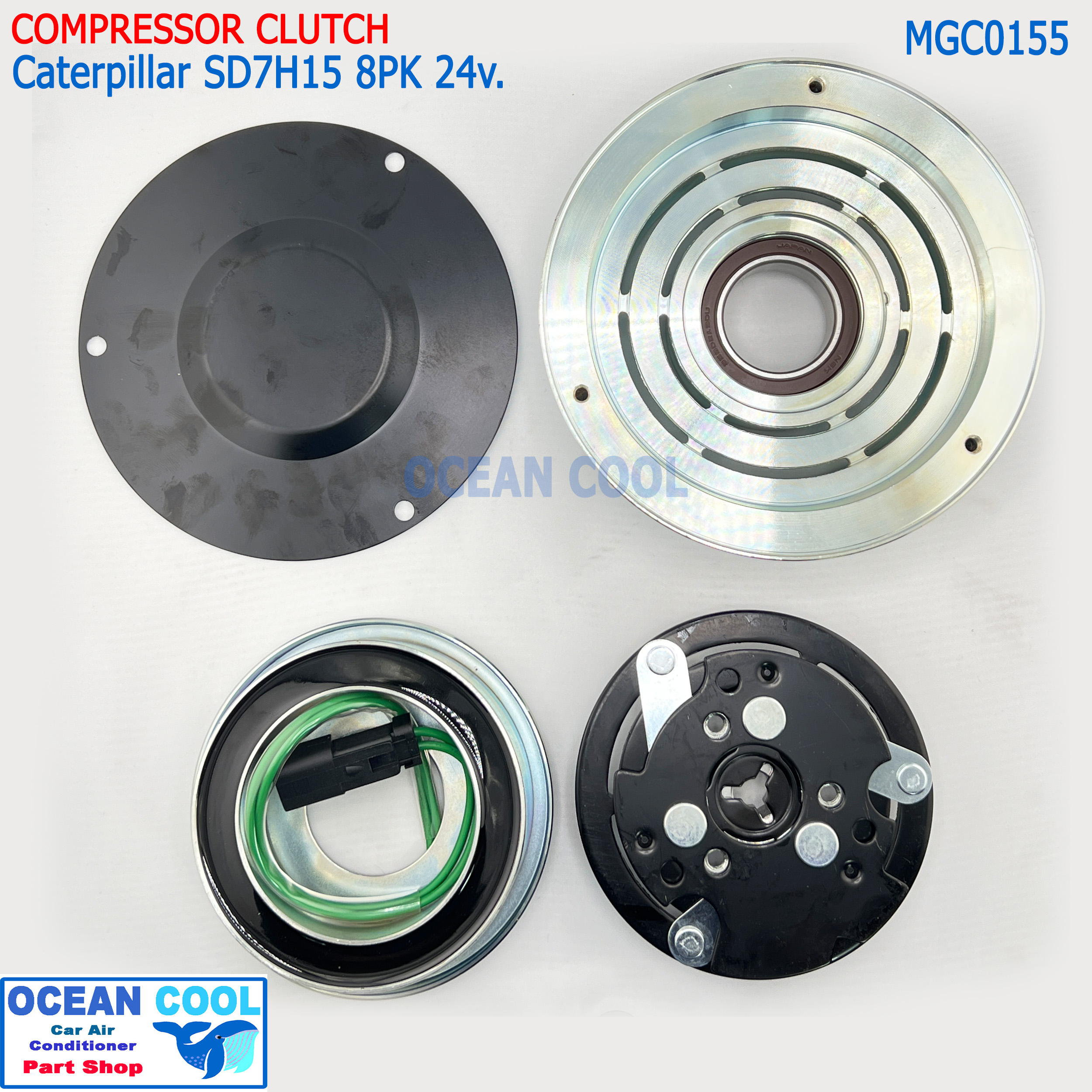 คลัชคอมแอร์ แคตเตอร์พิลล่าร์ สายพาน8ร่อง MGC0155 24v 8pk 153mm Caterpillar SD7H15 Sanden แคท ชุดครัชคอมเพรสเซอร์ แอร์รถยนต์