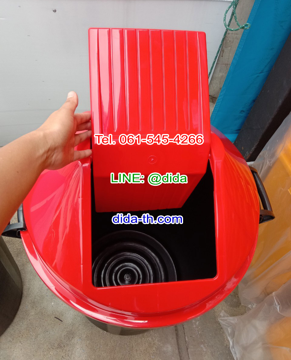 ถังขยะ กทม. ทรงกลม ถังขยะพลาสติกสีดำ ฝาแกว่ง ฝาสี 112 ลิตร