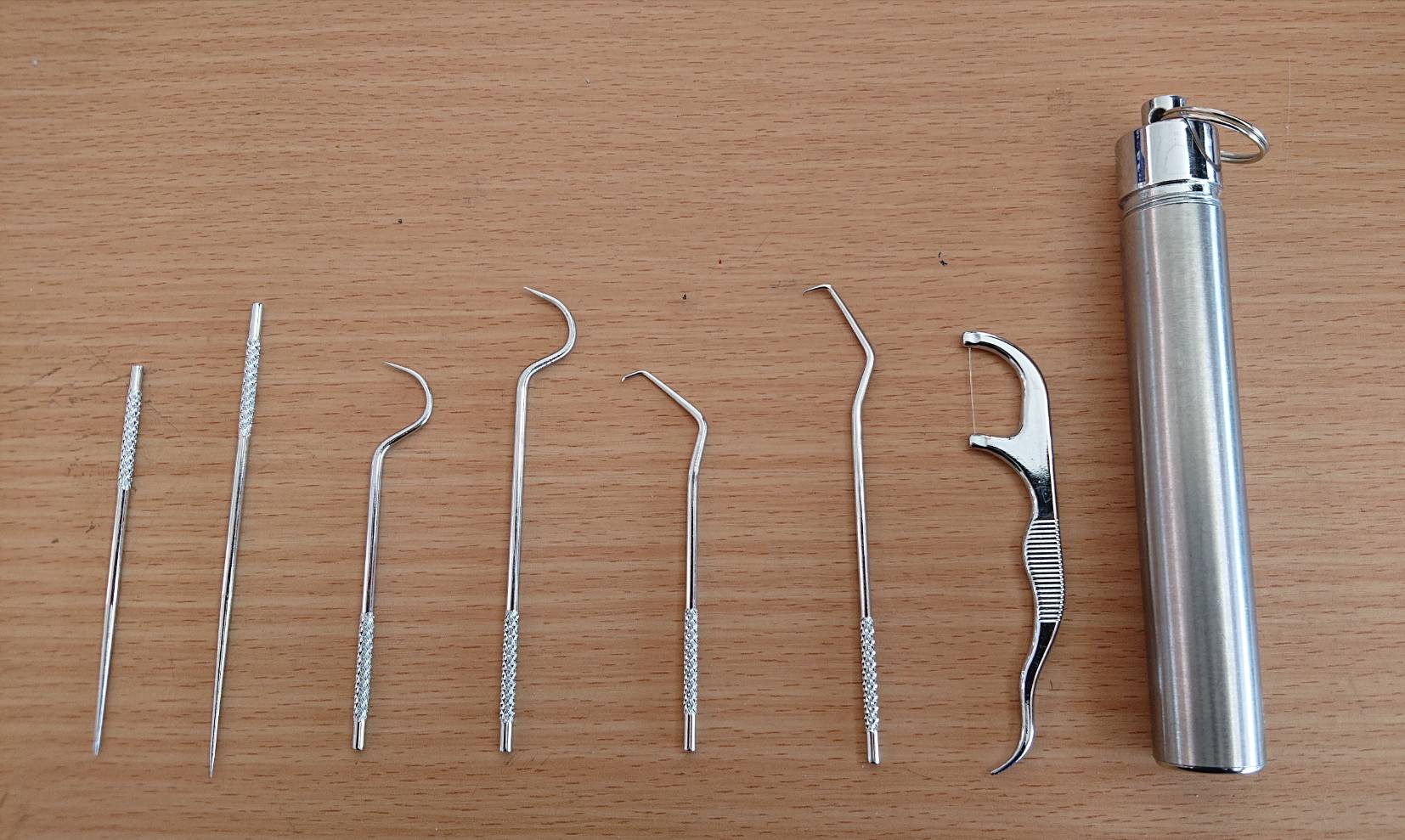 ไม้จิ้มฟัน สแตนเลสเกรด 304 ชุด7ชิ้น ทำความสะอาดช่องปากฟัน ไหมขัดฟันแบบพกพา ไม้จิ้มฟัน #304159