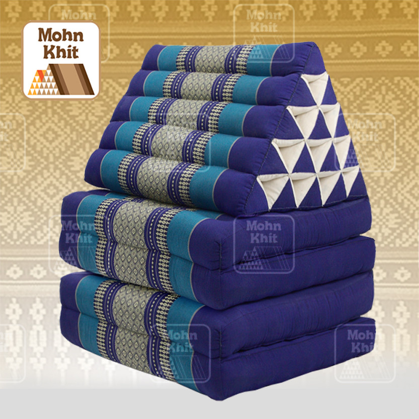 หมอนสามเหลี่ยม 15 ช่องติดเบาะ 4 พับ 57x225x36 cm Triangle Khit kapok100%Traditional Floor Cushions 15 holes with 4 part of mattress.