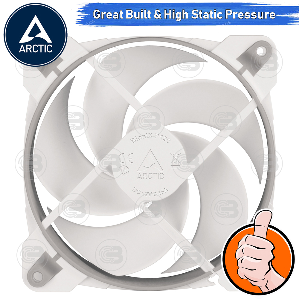 [CoolBlasterThai] ARCTIC BioniX P120 Grey-White Pressure-optimised with PWM PST(size 120 mm.) PC Fan Case ประกัน 10 ปี