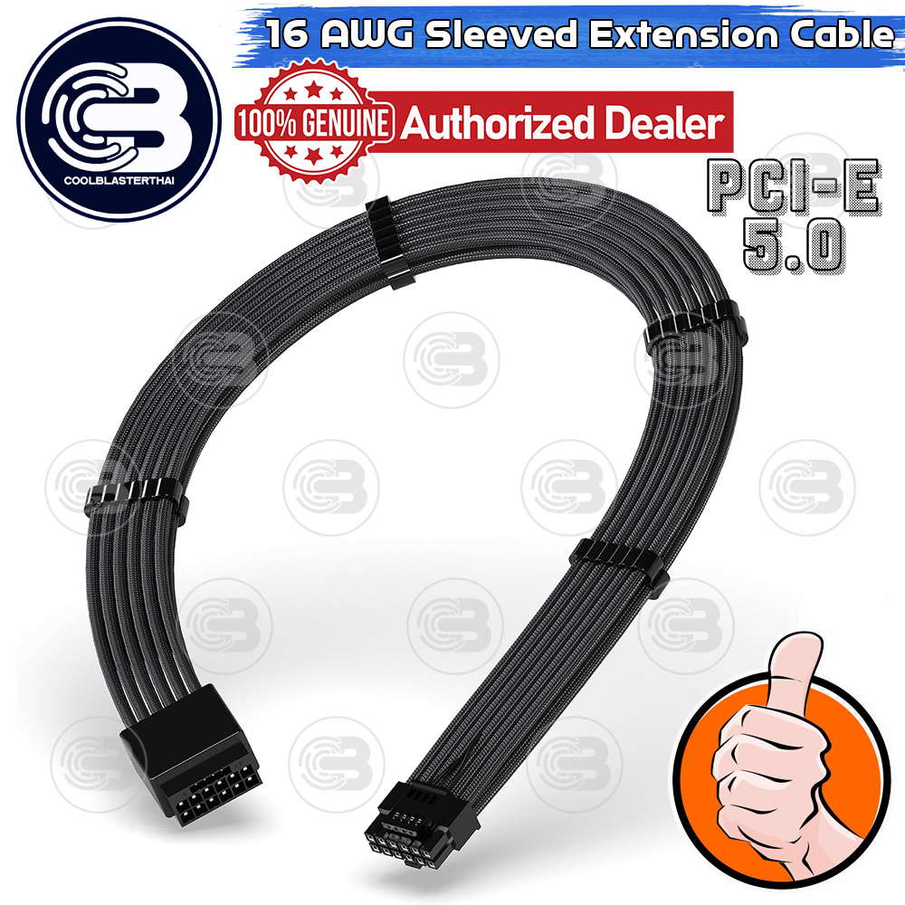 [CoolBlasterThai] 16 Pin(12+4) 12VHPWR PCIe 5.0 16 AWG Sleeved Extension Cable Black