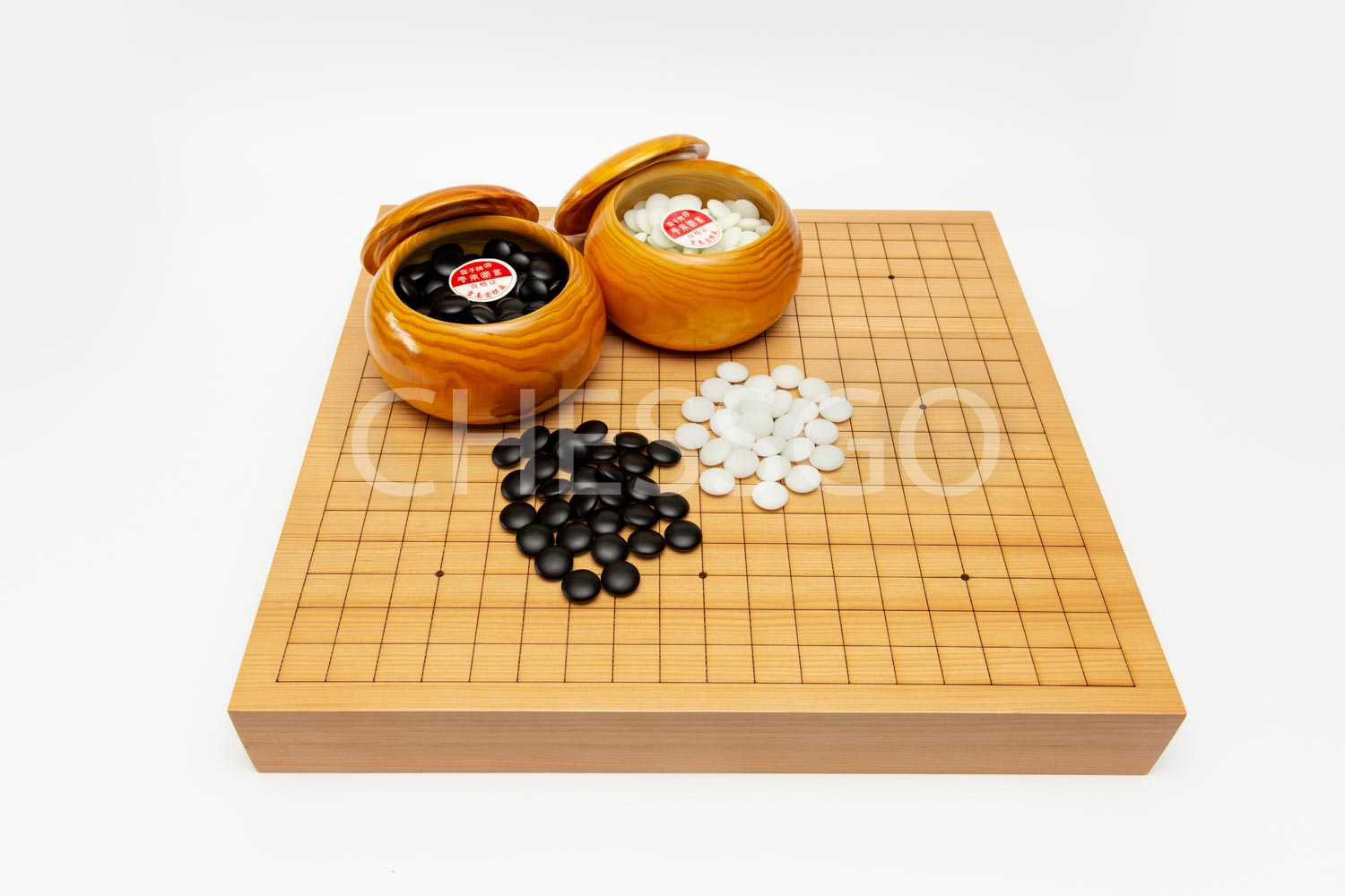 ชุดหมากล้อมไม้Torreya19เส้น(กระดาน6cm/เม็ดหินนูน2ด้าน/โถไม้yellow spruce)