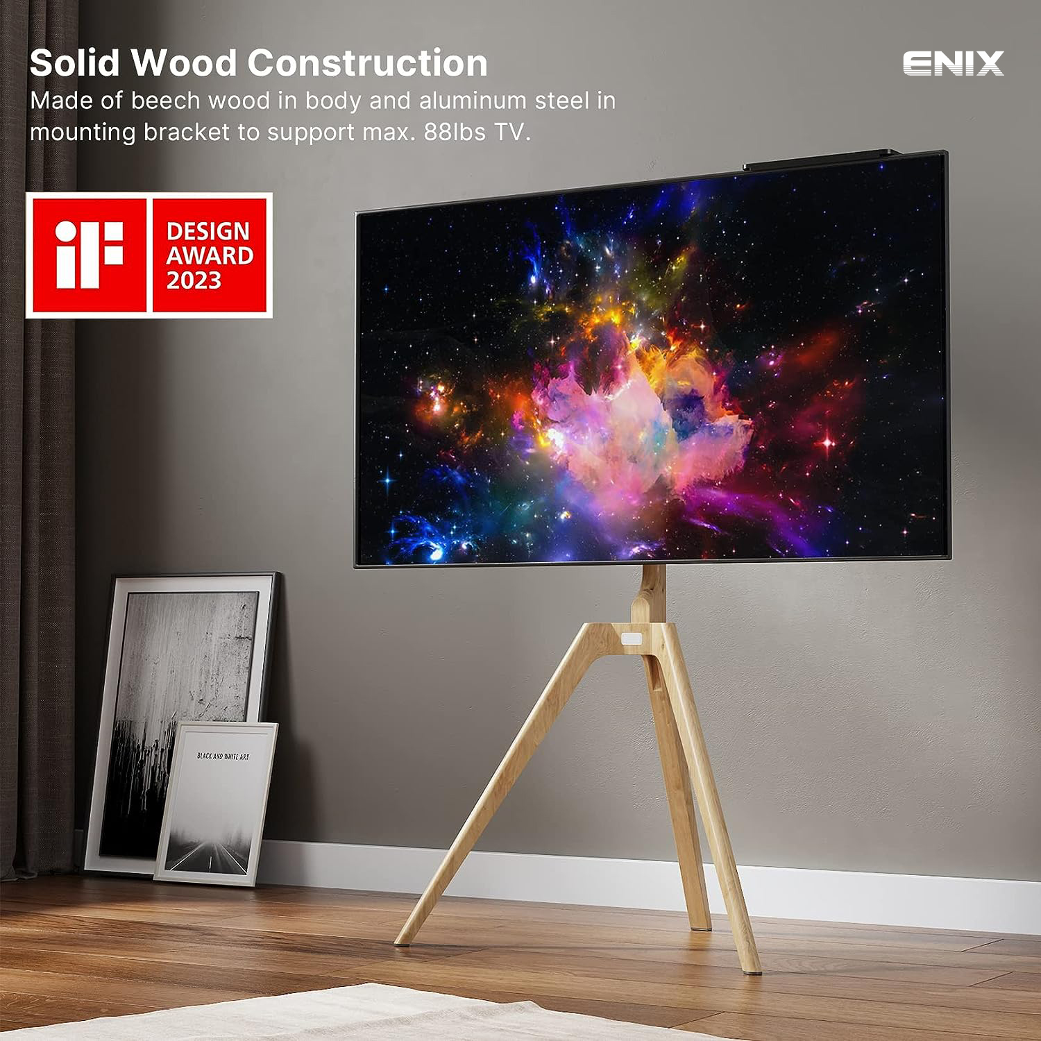 "Warmth" Artistic Easel TV Floor Stand ขาตั้งทีวีไม้จริง (Solid Wood) เกรดพรีเมี่ยม สำหรับทีวีขนาด 45"- 65" Max VESA 400x400mm., Weight Capacity 40kg.(* ไม่รวมทีวี)